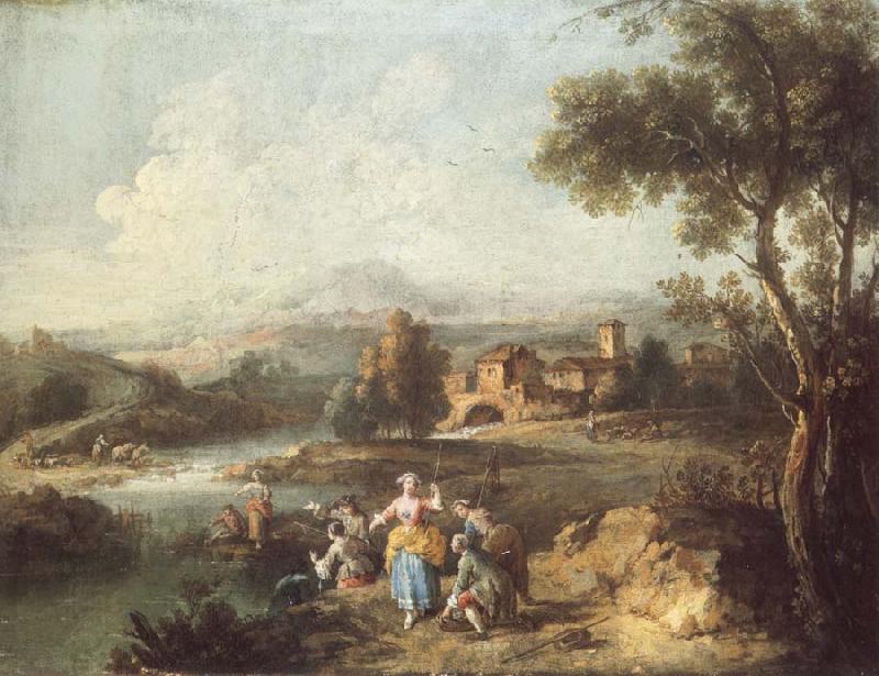 ZAIS, Giuseppe Landscape with a Group of Figures Fishing China oil painting art